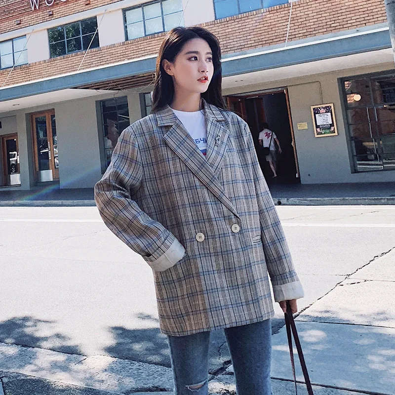 

Retro CHIC Grid Red Small Suit Women's 2019 Spring And Autumn New Style Korean-style Casual Loose-Fit Short Hong Kong Style Coat