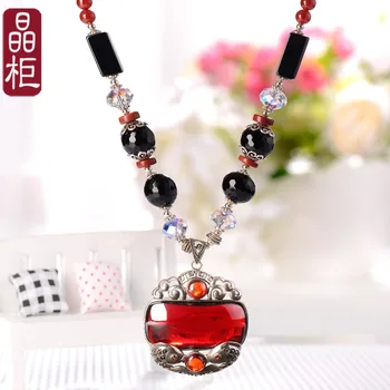 

Crystal Red Agate Necklace women's long sweater chain mix and match simple 925 Sterling Silver Jewelry New 2019