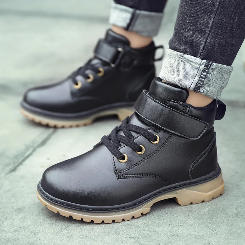 Модные детские ботинки с круглым носком; удобные повседневные кожаные ботильоны на шнуровке; детские ботинки; кожаные ботинки