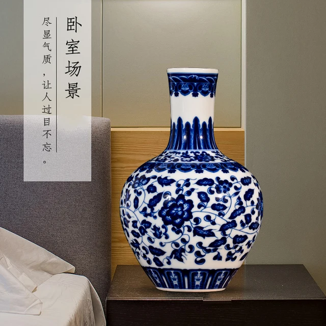 Jingdezhen porcelain vase flower arrangement decoration blue and white porcelain antique home decoration living room decoration 5