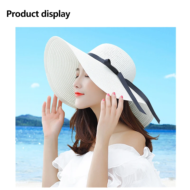 New Women Summer Wide Big Brim Floppy Straw Sun Hats For Women UV Protection Panama Beach Hats Ladies Bow Hat Clothing Accessory