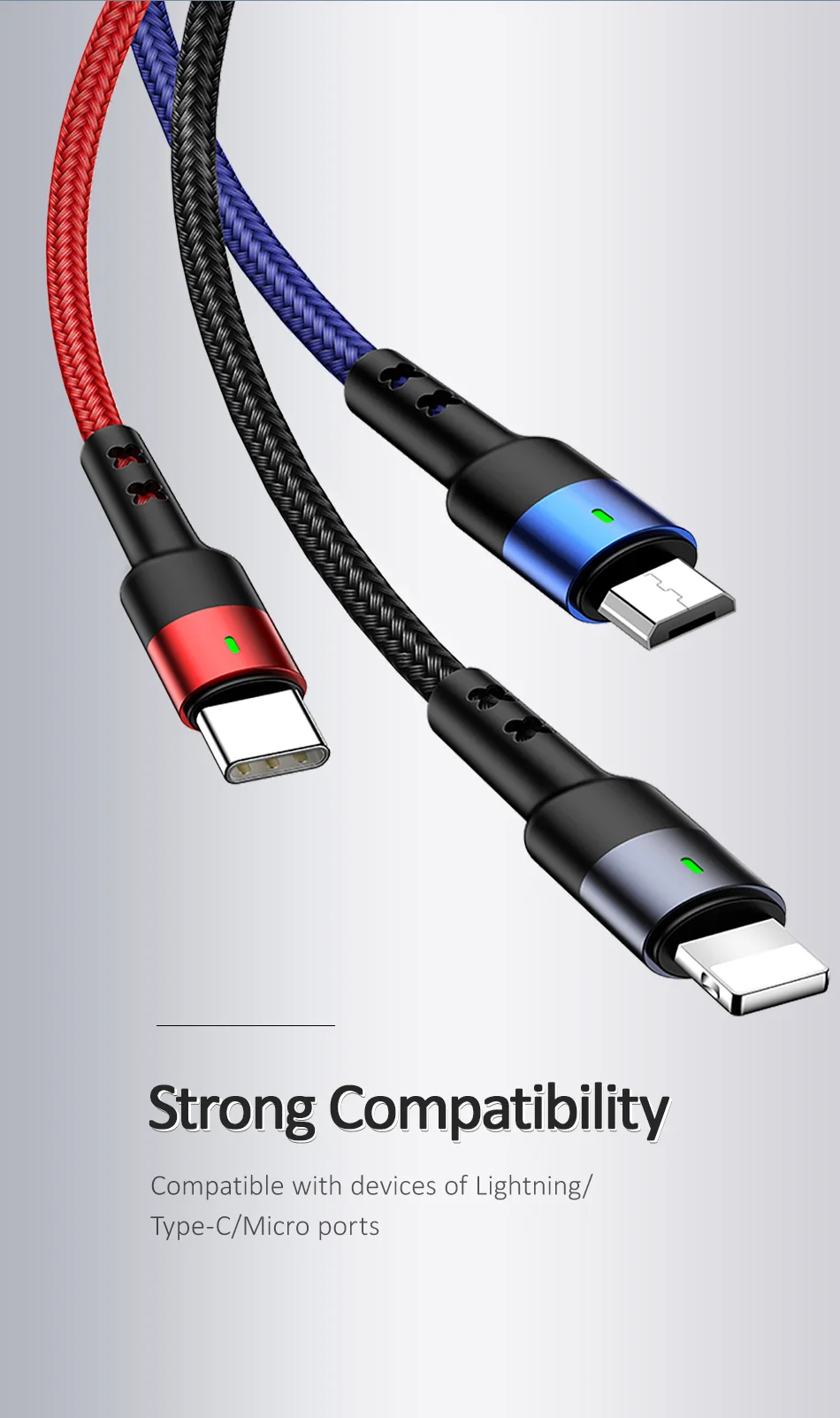 USAMS 3 в 1 Micro USB кабель 3A type C кабель для iPhone кабель USB C кабель для зарядки 4 в 1 шнуры для iPhone 6 6s 7 8 x xs samsung