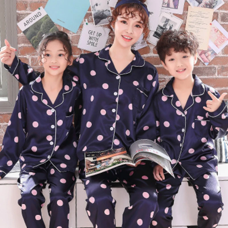 

Long-sleeved Child Pajamas Suit Silk Trousers Summer Ice Smooth Spring Autumn Boys& Girls Children's Home Service Clothes Set