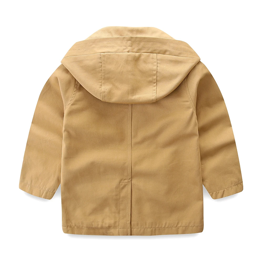 Mudkingdom Little Boys Hooded Trench Coats Fashion Double Breasted Solid Mid-length Long Sleeve Kids Windbreaker Spring Autumn