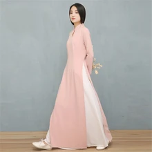 Изящное платье для женщин, новинка, ао дай, чонсам, вьетнамский стиль, дизайн, Ципао, классический воротник, длинный халат, традиционная одежда