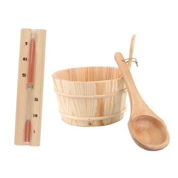 

3Pcs Sauna Wooden Bucket Ladle Kit Accessories and Sauna Timer for Sauna & SPA Handmade Sauna Buckets and Spoons