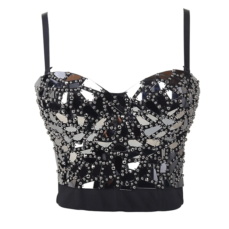 4 Colors Mirror Glasses Clothing American Music Festival Outfit Rave Tops Flash Bra Jazz Dance Costume Women Sexy Brassiere 977 |