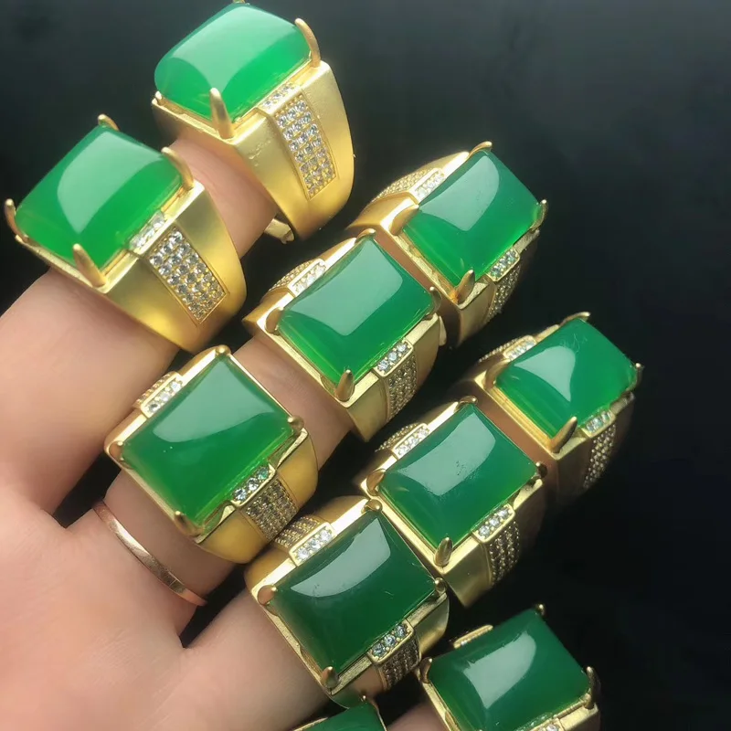 1 Gram Gold Forming Green Stone With Diamond Funky Design Ring For Men -  Style A785 – Soni Fashion®