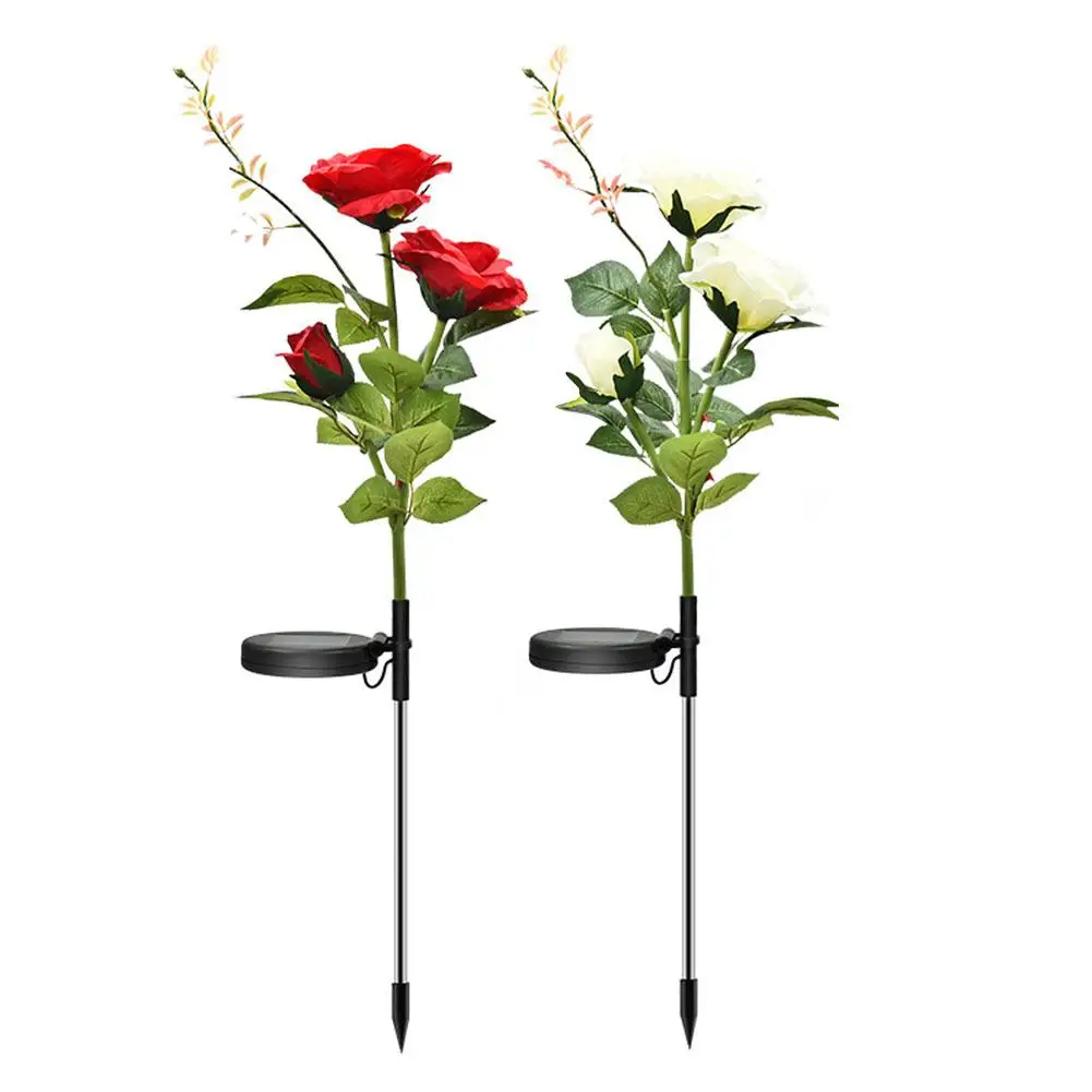 

New Upgrade 3 LED Outdoor Solar Powered Light Waterproof Rose shape Flower Stake Lamp for Home Garden Yard Lawn Path
