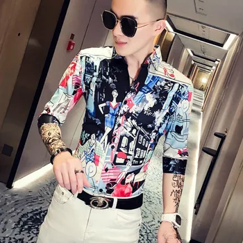 

Luxury Designer Print Shirts Men Fashion Streetwear Social Shirt Casual Slim Fit Half Sleeve Nightclub Bar Party Clothes Camisa