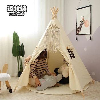 

Children's tent play house Cotton Camvas foldable toy room indoor household hexagonal Indian tent Baby Teepee Game House For KID