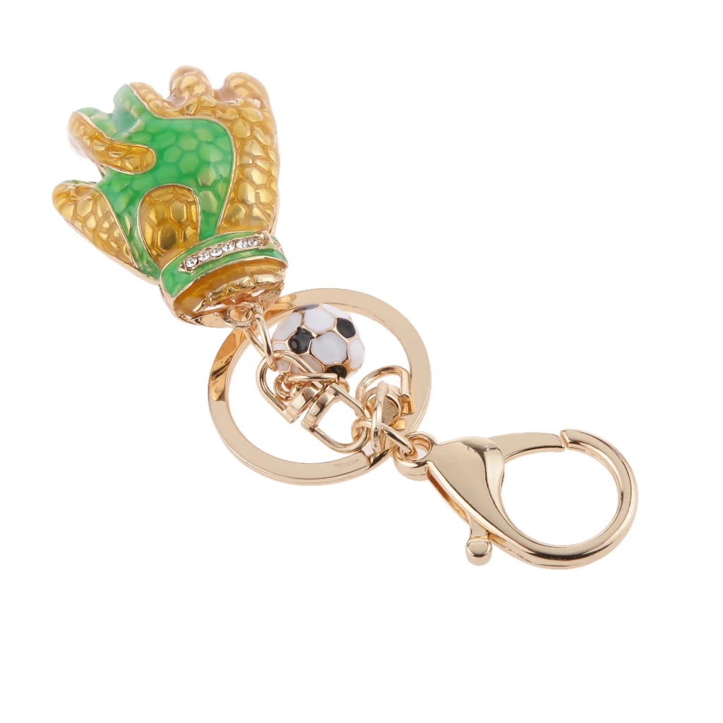 Rhinestone Crystal Football Goalkeeper Glove Pendant Keyring Key Chain Green