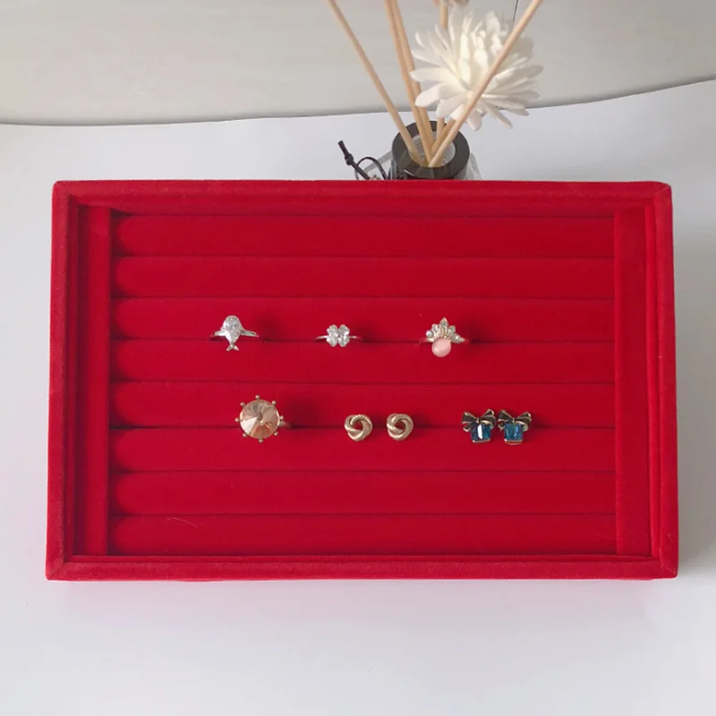 New Velvet Jewelry Flat Trays Box Earring Rings Storage Box Jewelry Case Display Convenient Charming Women Rings Trays Makeup 