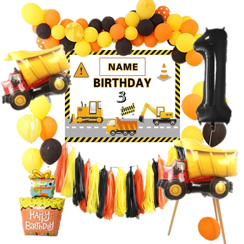 Boy Birthday Party Decorations Construction Balloon Banner Dump Truck Balloon Garland Baby Shower Fire Truck Balloon Arch Kit