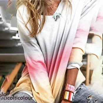 

Loose Round Neck Printed Sweater Women Rainbow Gradient Fashion Long-sleeved Hatless Cotton Sweater Pullover Female 2020 Spring