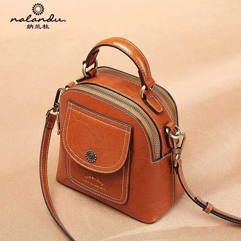 

Nalan Du Leather Handbag Women's 2020 New Style Oil Wax Cowhide Shoulder Handbag Women's Retro Square Sling Bag