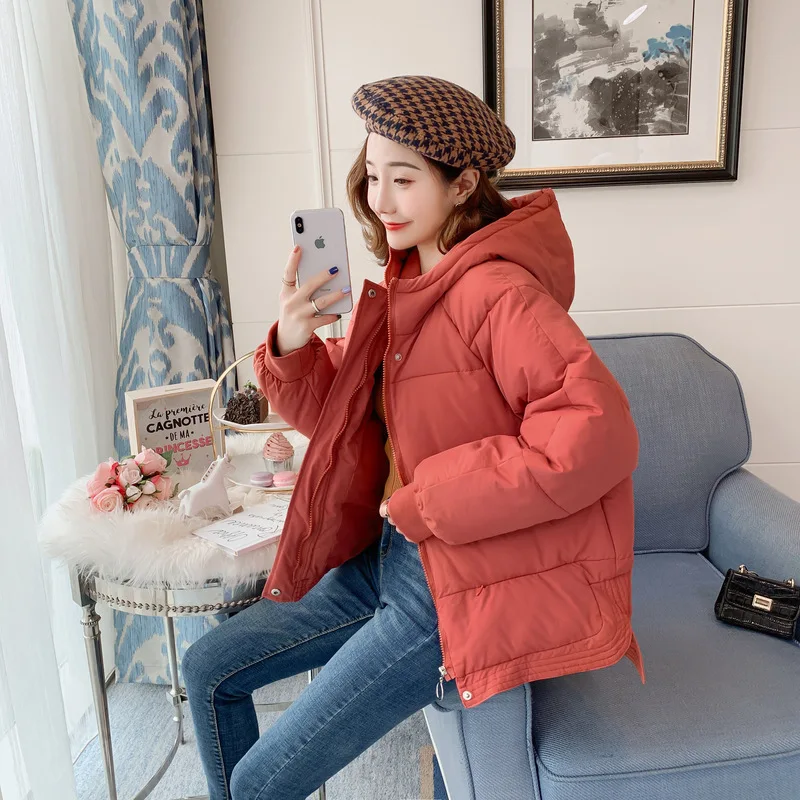 Хлопковая стеганая одежда с капюшоном, женская зимняя новая стильная пуховая куртка в Корейском стиле, хлопковая стеганая одежда, свободная стеганая куртка, Thi