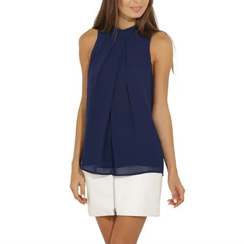 

2019 Fashion Women's Blouse Summer Hanging Neck Sleeveless Chiffon Shirt Solid Casual Blouse Plus Size 4XL Loose Female Top
