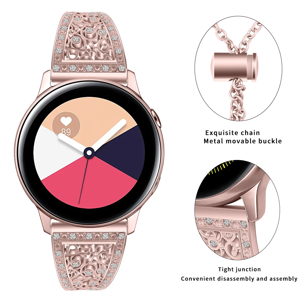 Ремешок 22 мм 20 мм для samsung Galaxy Watch Active2 40 мм 44 мм ремешок с металлическим бриллиантом 20 мм ремешок для наручных часов