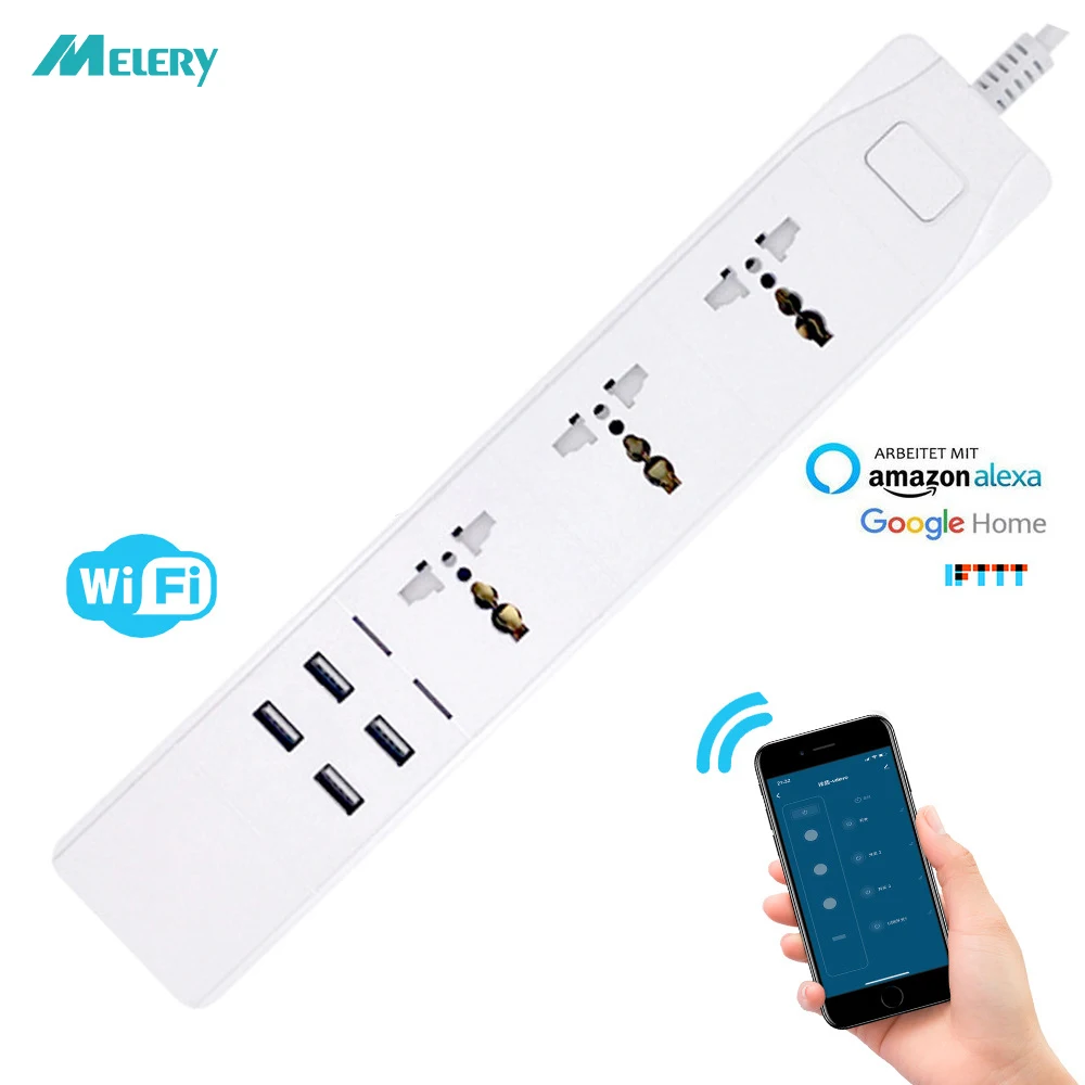 WiFi смарт Мощность полосы универсальных розеток розетка с USB пульт дистанционного