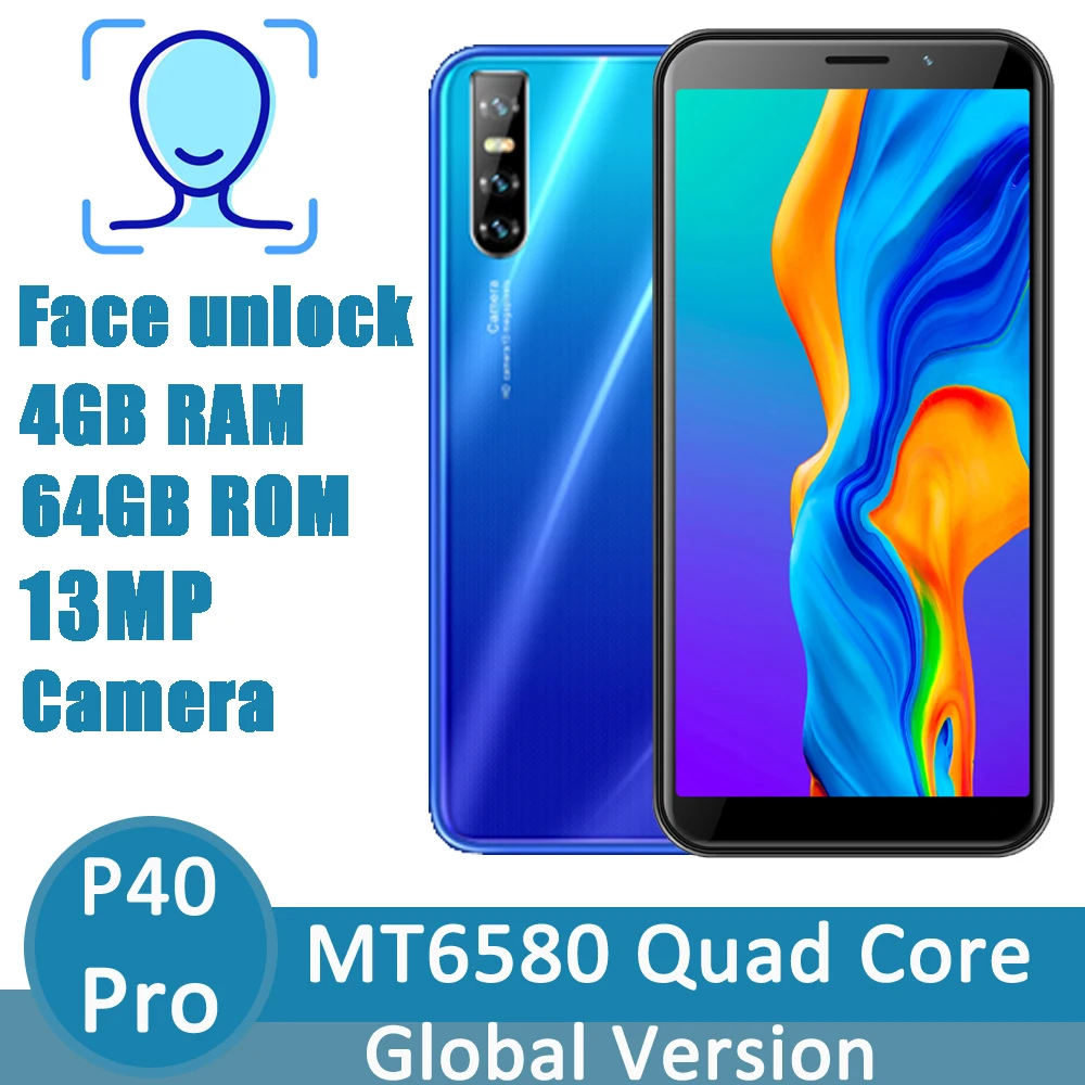 Глобальная версия сотового телефона P40 Pro на Android 6 0 4-ядерный процессор MTK6580 4 Гб