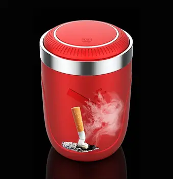 

2020 high quality Car interior decoration creative new product push type multifunctional car ashtray Red Black Blue Soft light
