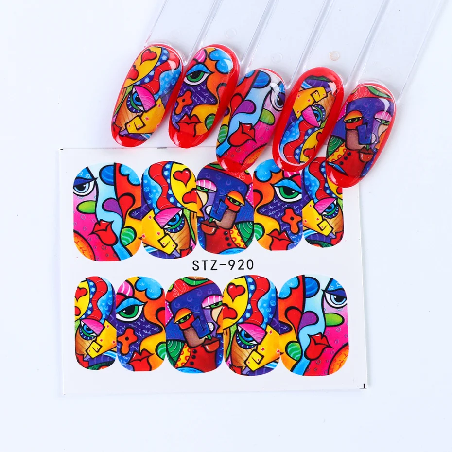 16 шт Слайдеры для ногтей, цветные абстрактные наклейки для лица, классные наклейки для ногтей для девушек, Водные Наклейки для маникюра, декоративные обертывания, LASTZ906-921