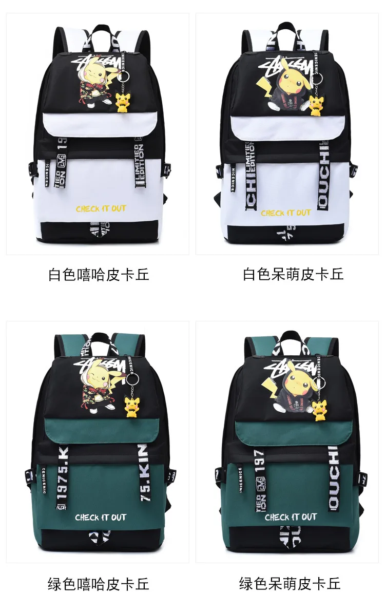 Action Large Pikachu Backpack with USB Charge Line Student Schoolbag Cute Cartoon Pikachu Couple Bags Quality Canvas Bag Gift