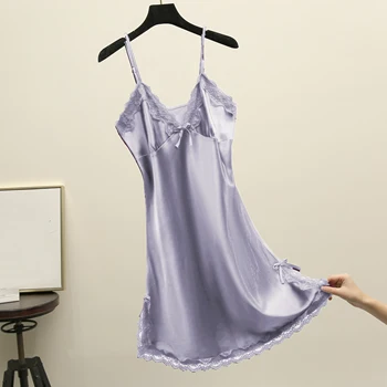 

Gray Sexy V-Neck Lace Sleep Robe Summer Womans Pajamas Sleepwear Lady Home Wear Nightgown Bath Gown Sleepshirts M-XXL