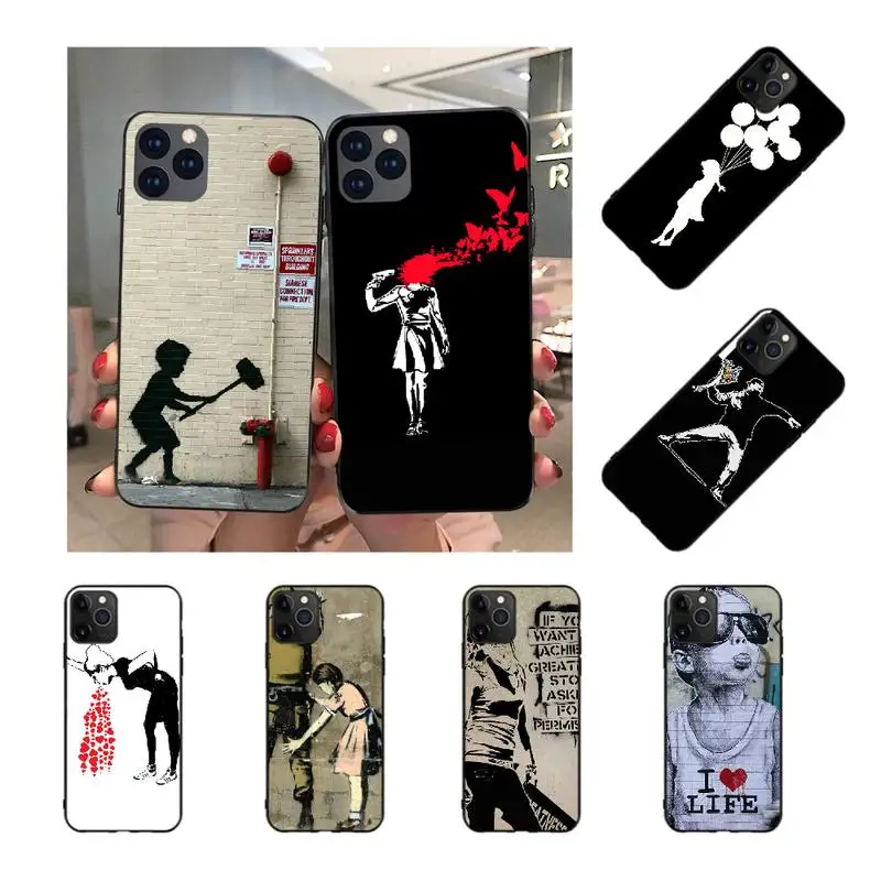 NBDRUICAI Banksy граффити ТПУ Черный чехол для телефона Корпус iPhone 11 pro XS MAX 8 7 6 6S Plus X 5S SE XR |