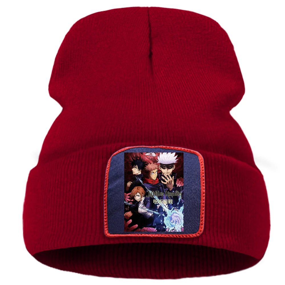 Jujutsu Kaisen Japan Hot Anime Printed Winter Knit Hats Hip Hop Warm Unisex Cotoon Hat Solid Color Harajuku Beanie For Boy