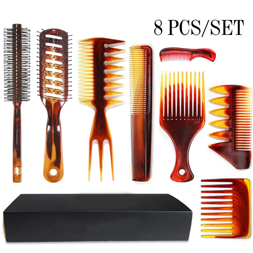 8pcs Anti-static Combs Set Hairdressing Detangle Heat Resistant Hair Brushes for Salon Home LVS88