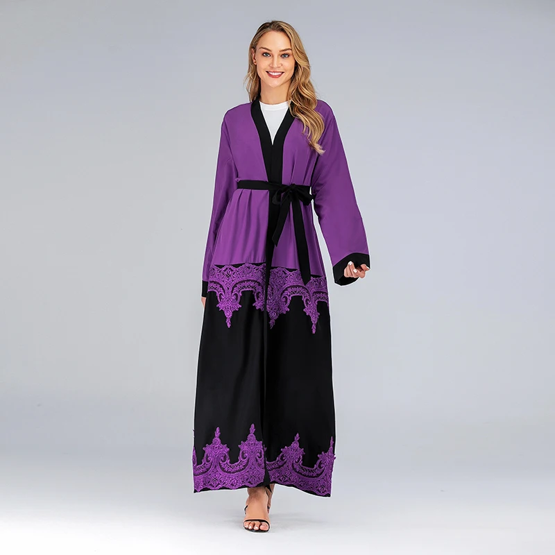 Кружевное открытое кимоно абайя мусульманское платье хиджаб Абая для женщин марокканский кафтан Дубай Оман Восточный халат из марокена