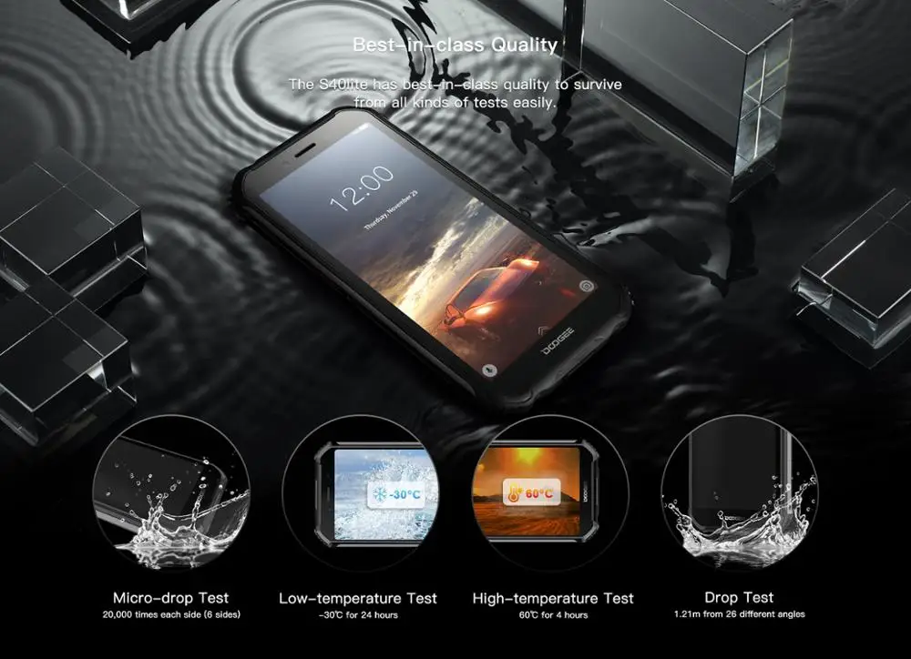 DOOGEE S40 Lite IP68 Rugged Phone Quad Core 2GB 16GB Android 9.0 Mobile Phone 5.5 inch Display 4650mAh 8.0MP Fingerprint