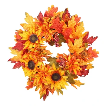 

Fall Decorations, Autumn Simulation Wreath 50cm/19.6inch Garland Rattan Artificial Door Wreath for Halloween Home Decor