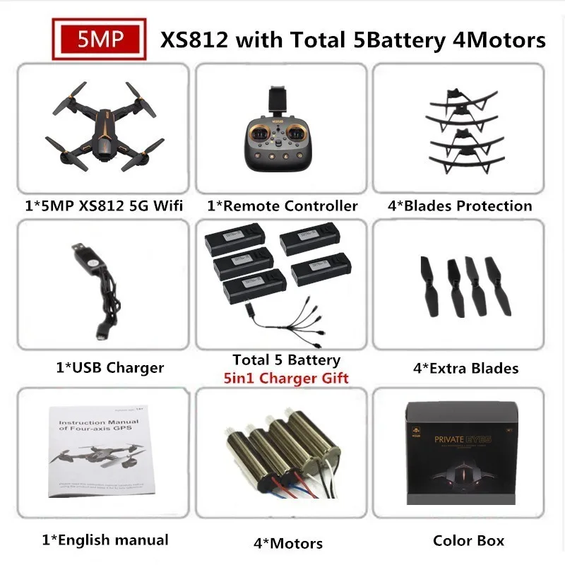 VISUO XS812 Радиоуправляемый Дрон 4K gps Дроны с 5G WiFI FPV камера Вертолет следим за мной складной Квадрокоптер VS F11 SG906 - Цвет: 6 Color Box 5MP