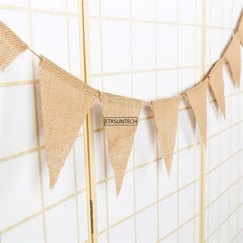 

100Set Jute Rope Flax Birthday Party Linen Pennant Flag Banner Wedding Home Decor Event Supplies Burlap
