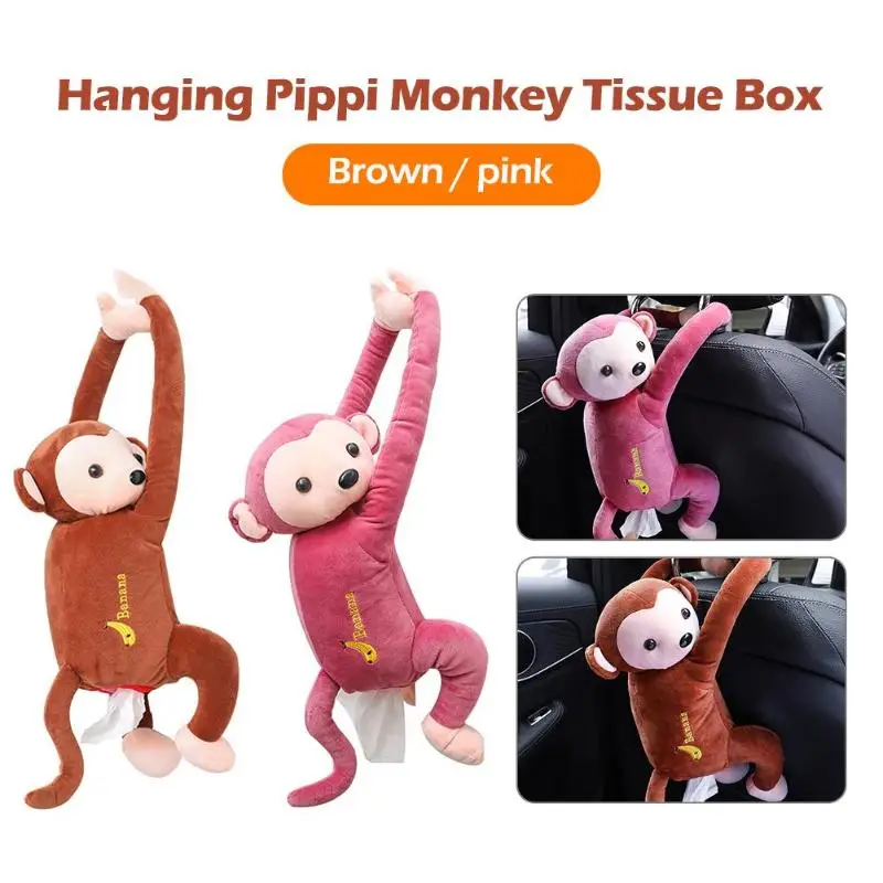 

Fashion Creative Cartoon Tissue Box Animal Monkey Car Hanging Paper Napkin Tissue Box Case Cover Holder Car Tissue Box