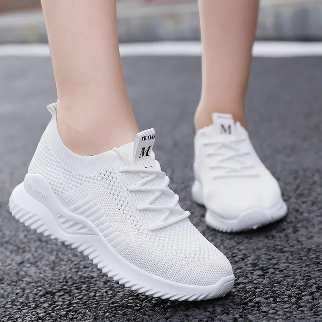 

2019 Hot Sale Women's Casual Shoes Fashion Breathable Walking Mesh Flat Shoes Woman White Sneakers Zapatillas Mujer Plataforma