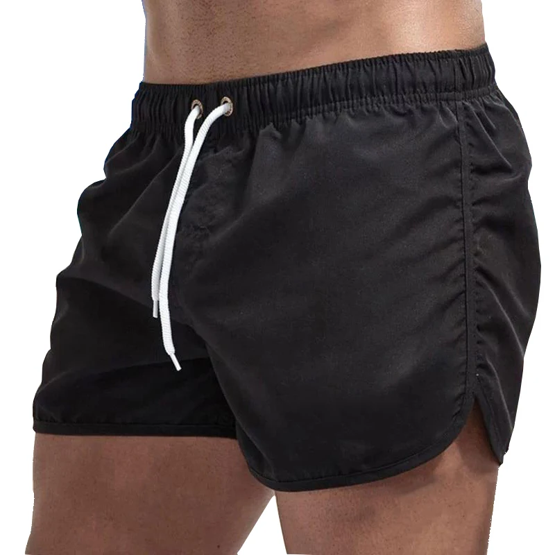 New Men's Summer Swimwear Solid Color Beach Board-shorts Swimsuits Running Sports Casual Breathable Homme Short Pants