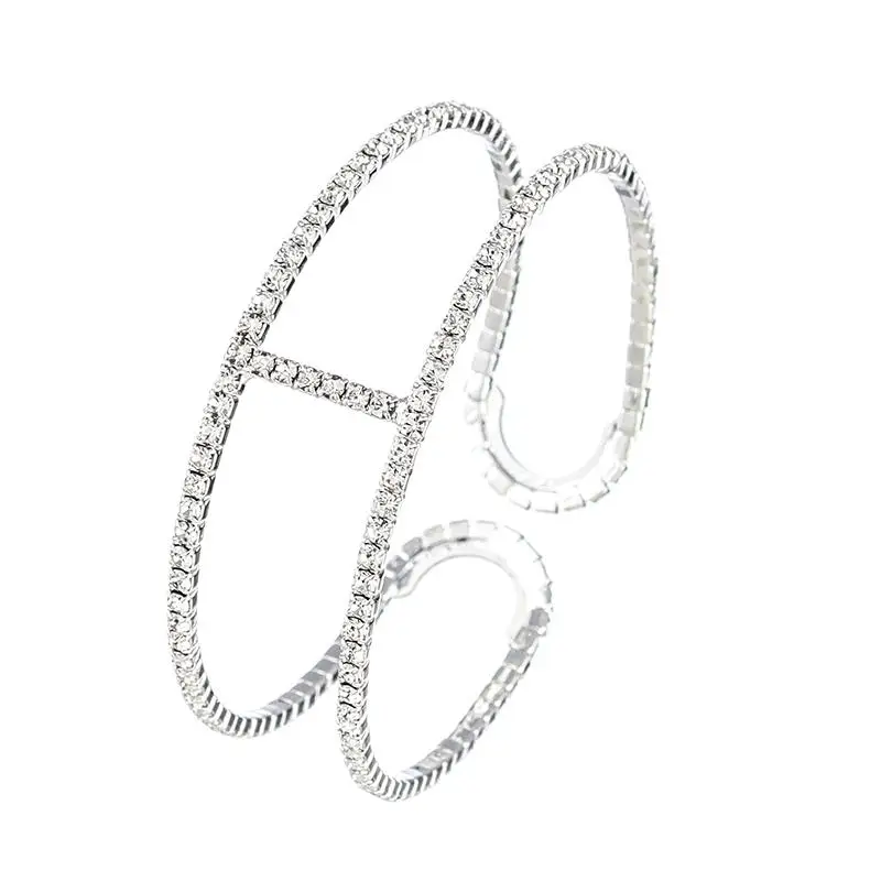 YFJEWE 2 Rows Elegant Clear Rhinestone Bangle Bracelet Crystal Bangles Wedding Bridal Jewelry Accessories For Women B272 | Украшения и