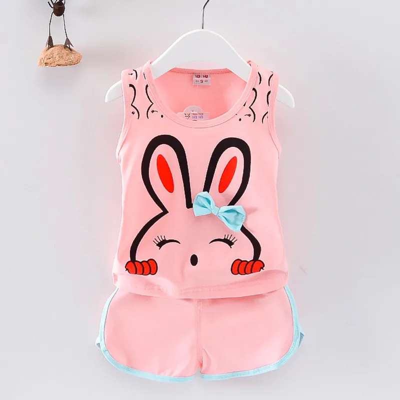 Baby Girls Clothes Suit Summer Newborn Sleeveless Vest Shorts 2pc Sets Infant Casual Sports Clothing Outfits Kids Tracksuits Kids Clothing Set Kids Sports Suit Children Sports Suit Girls Clothing Set