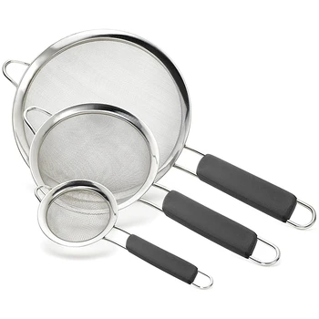 

Stainless Steel Fine Mesh Strainers. Set of 3 Graduated Sizes Strainer Wire Sieve with Insulated Handle for Kitchen