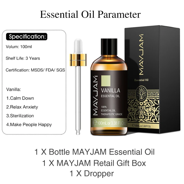 100ml Vanilla Eucalyptus Essential Oil Diffuser Lavender Jasmine Mint Sandalwood Ylang Ylang Lemon Bergamot Tea Tree Rose Oil 3