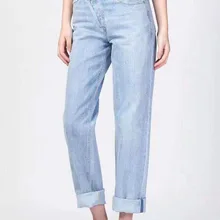 Женские брюки, модные Асимметричные прямые джинсы с высокой талией, светильник, повседневные женские брюки