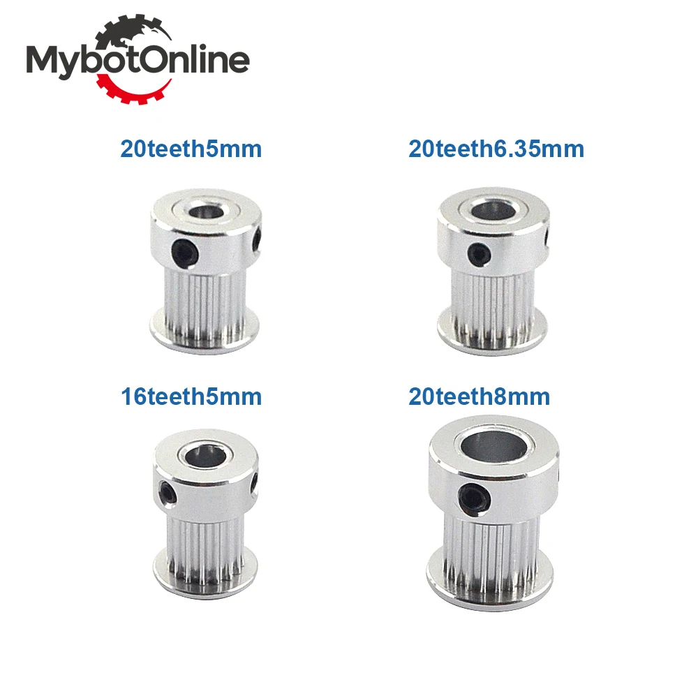 

2GT 16/20 Teeth Timing Pulley Aluminum Bore 5/6.35/8mm Synchronous Wheel Round Pulley Gear for GT2-10mm Timing Belt