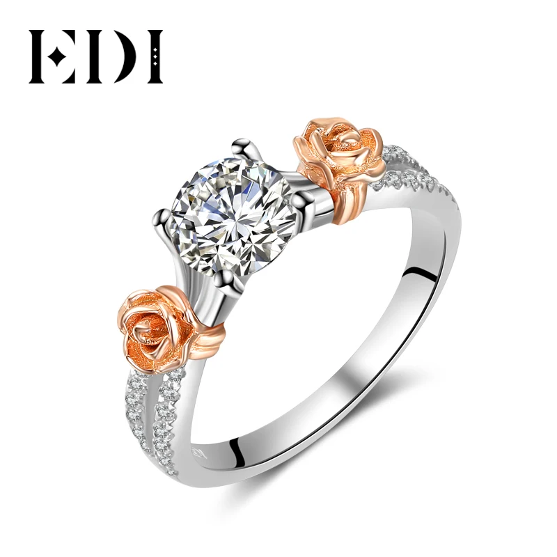 EDI Rose Flower 14 К многоцветное золото 1ct Moissanites бриллиантовые Свадебные обручальные кольца для женщин ювелирные украшения