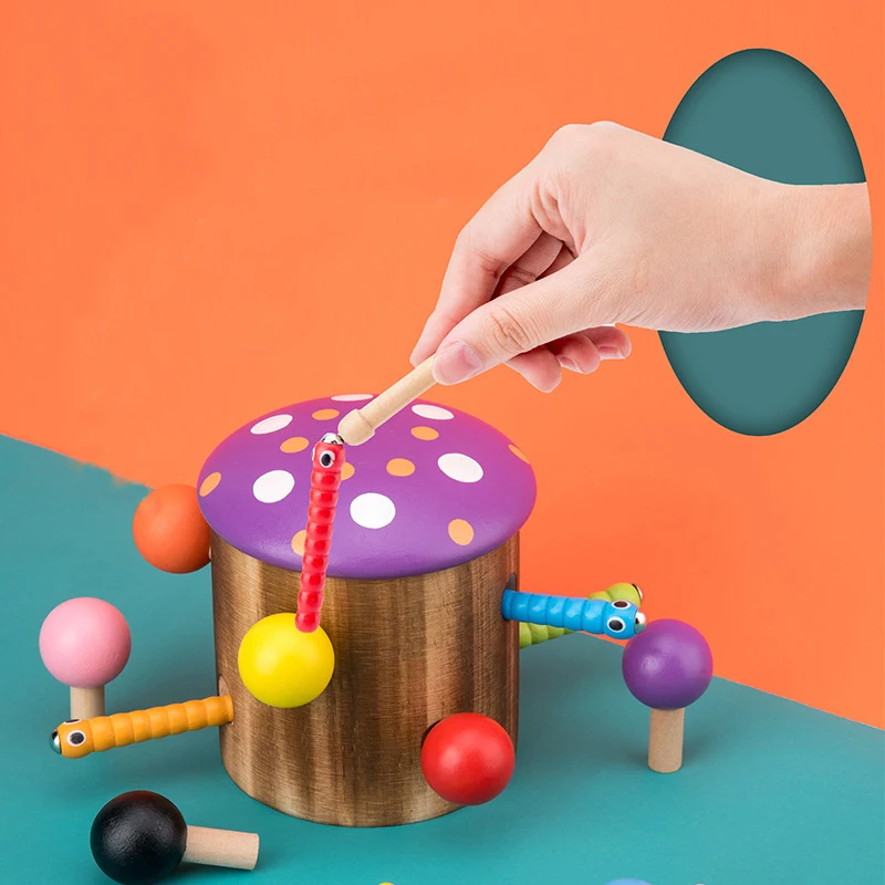 3D Головоломка Детские деревянные игрушки ранее детство обучающий игрушки ловить червя Игра цвет когнитивный гриб захватывающая способность смешной