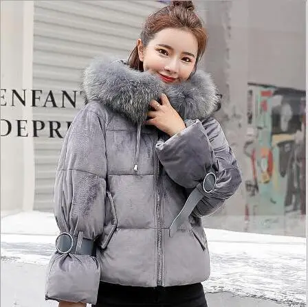 

2018 Europe And America Autumn And Winter New Plus-sized Fashion Loose Short down Cotton Large Fur Collar Cotton Coat Women Coat