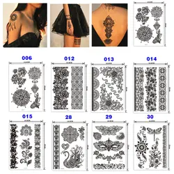 1 шт. черный водонепроницаемый хна, Временная переводная татуировка вдохновили кружевные тату-наклейки Мода тело Искусство